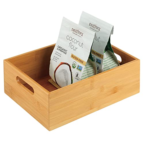 Bamboo Kitchen Cabinet & Fridge Drawer Organizer Tray with Handle - Storage Bin for Cutlery, Serving Spoons, Cooking Utensils, Gadgets - Natural Wood Finish