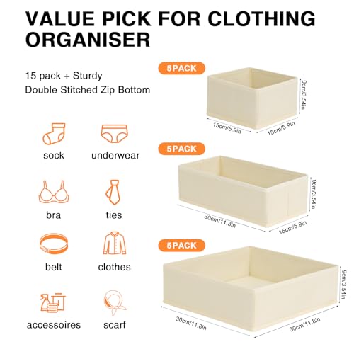 Drawer Organizer Clothes 15 Pack - Foldable Baby Organizers and Storage & Closet Organizers for Bedroom, Closet - Nursery Organization Dresser Dividers for underwear, Sock,Bra, Belt, Tie, Beige - view 2