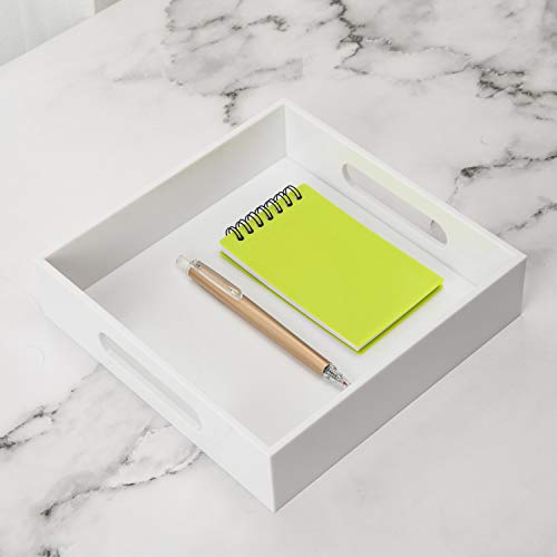 White Sturdy Acrylic Tray with Handles-8x8 Inch- Countertop Organizer Tray for Kitchen,Bathroom,Office- Storage Box for Cosmetics, Jewelry,Toiletries,Toy,Gadgets - view 6