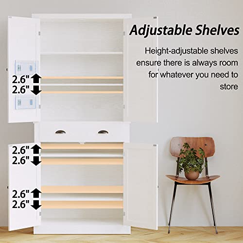 Kitchen Pantry Storage Cabinet, 72.6" H Cupboard, White - view 4