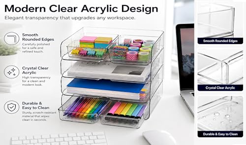 4 Tier Desk Organizer, Clear Paper Tray with 4 Storage Bins - view 5
