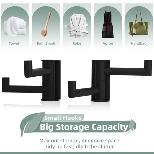 Matte Black Double Swivel Towel Hooks, 2 Pack, 304 Stainless Steel - view 5