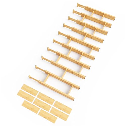 Bamboo Drawer Dividers with Inserts and Labels, Kitchen Adjustable Drawer Organizers, Expandable Organization for Home, Office, Dressers, 4 Dividers with 9 Inserts (17"-22" Natural) - view 7