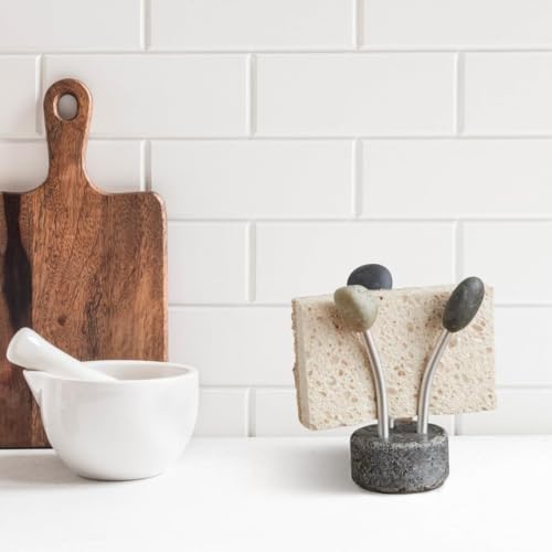 Natural Granite Sponge Holder with Aluminum Accents - Fast Drying Sponge System for ALL Sinks - Decorative Countertop Accessory for Kitchen, Bathroom - Made in the USA - view 6