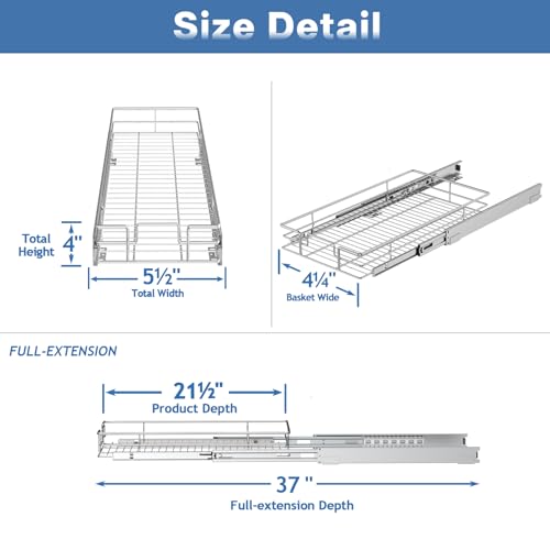 Pull Out Cabinet Organizer and Storage 5½" W x 21½" D, Slide Out Shelves for Kitchen Cabinets - view 3