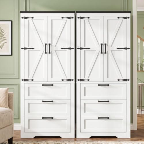 Storage Cabinet, Pantry Cabinet with 1 Adjustable Shelve & 3 Drawers, Kitchen Pantry Cabinet with 2 Doors, Bathroom Storage Cabinets, Tall Cabinet for Living Room, White - view 4
