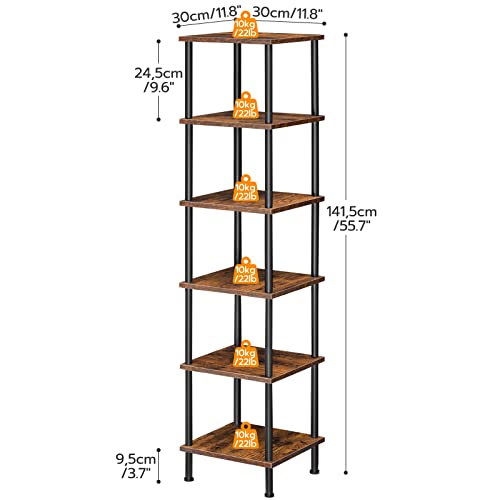 6-Tier Corner Shelf, Corner Square Rack Display Shelf, Tall Storage Rack Plant Stand, Bookcase for Small Spaces, Living Room, Home Office, Kitchen, Rustic Brown and Black BF55CJ01 - view 3