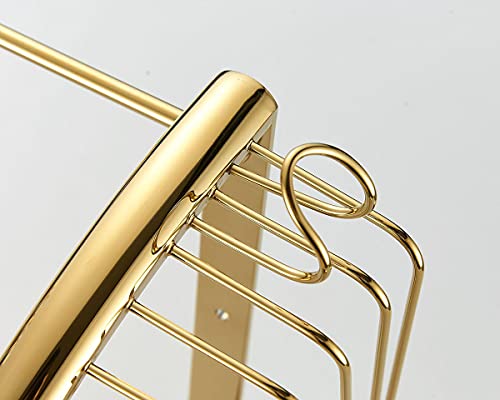 Rust-Free 2-Tier Brass Shower Caddy - Wall-Mounted Corner Shelves with Hooks for Shampoo & Bath Accessories, Space-Saving Bathroom Storage Solution - view 5