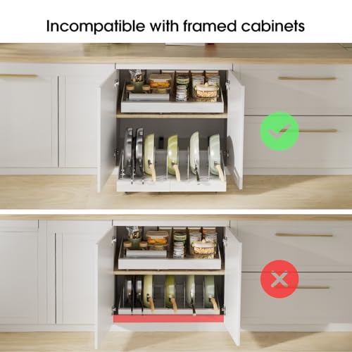16" Deep Pull Out Cabinet Organizer with 6 Dividers, Expandable (11.7 "-20" W) Pull Out Drawers for Cabinets, Cabinet Trays Pull Out for Cabinets in Kitchen, Pantry or Bathroom, White, 2 Pack - view 3