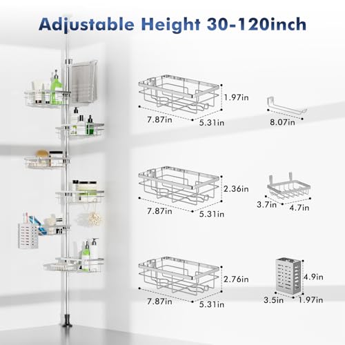 Shower Caddy Corner Tension Pole,Stainless Steel Shelves Bathroom Organizer - view 7