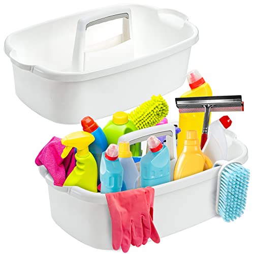 2 Pack Cleaning Supplies Caddy, Large Plastic Cleaning Supply Organizer Bucket with Handle Portable Housekeeping Shower Tote Caddy Under Sink Tool Storage Baskets for Dorm, Bathroom, Household