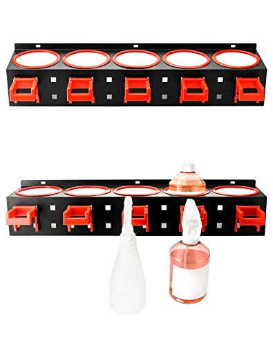Wall-mounted Spray Bottle Holder, 2 Pack Aerosol Can Rack Organizer - 5 Holes and 5 Plastic Hooks Included for Tidying Up Your Cleaning and Detailing Tools - view 2