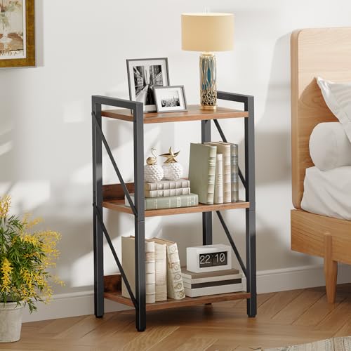 Bookshelf, 3-Tier Industrial Bookcase, Book Shelf Storage Organizer, Small Bookshelf with Metal Frame for Living Room, Bedroom, Home Office, Kitchen, Rustic Brown and Black BF71SJ01 - view 5