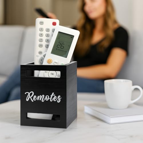 Black Wooden Table Remote Holder Wall Mount Nightstand TV Controller Caddy - view 2