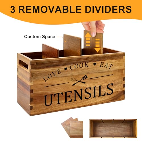 Acacia Wood Kitchen Utensil Holder Countertop Large Cooking Spoon Organizer - view 3