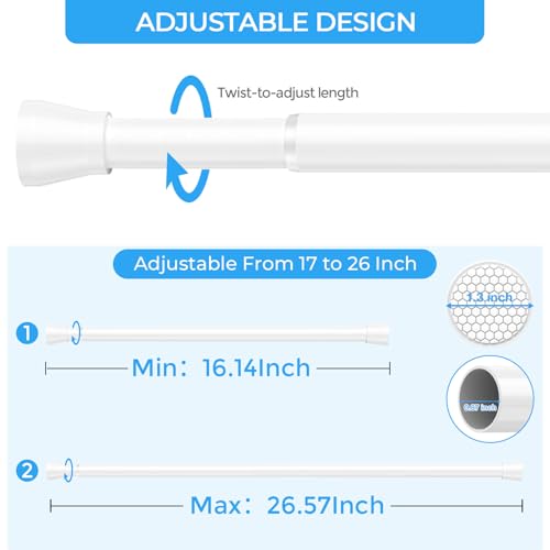 2PCS White Tension Curtain Rod 16 to 26 Inch Adjustable No Drilling - view 2