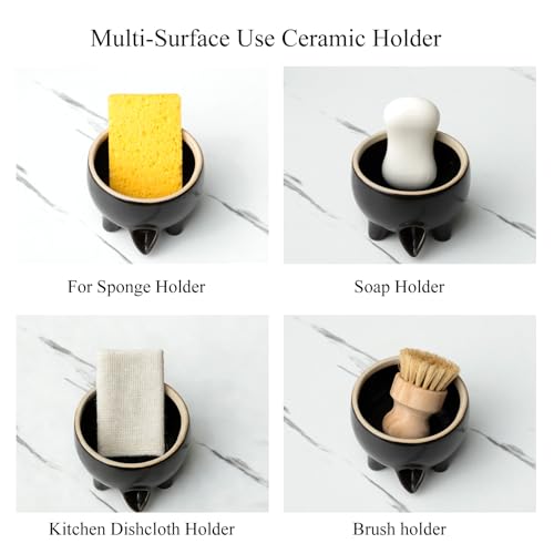 Ceramic Sponge Holder with Drainage, Black Sink Caddy Organizer - view 6
