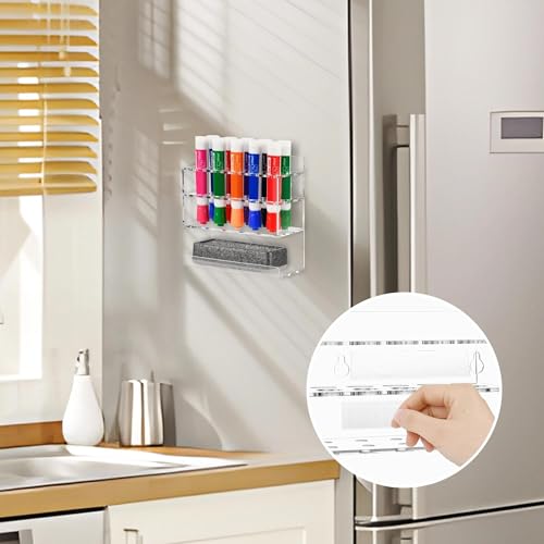 Dry Erase Marker Holder, Wall Mounted Acrylic Marker Holder with 10 Slots, Sticky Pen Storage for Classroom Organization, Office, Whiteboard, Desk Locker Organizer Accessories, Clear - view 7