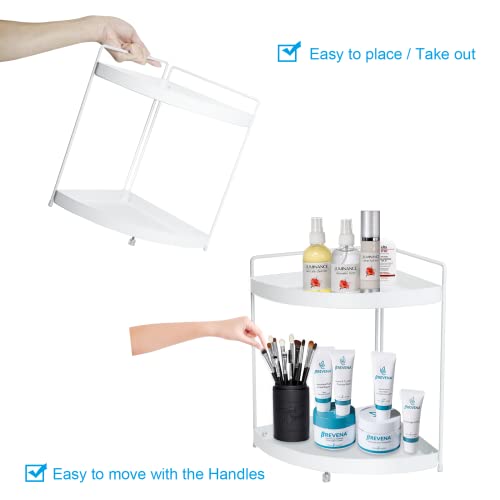 2 Tier Corner Shelf Rack Kitchen Counter Cabinet Bathroom Organizer Makeup Cosmetic countertop Organization and Storage Under Sink Organizers Perfume Trays for Dresser White - view 6