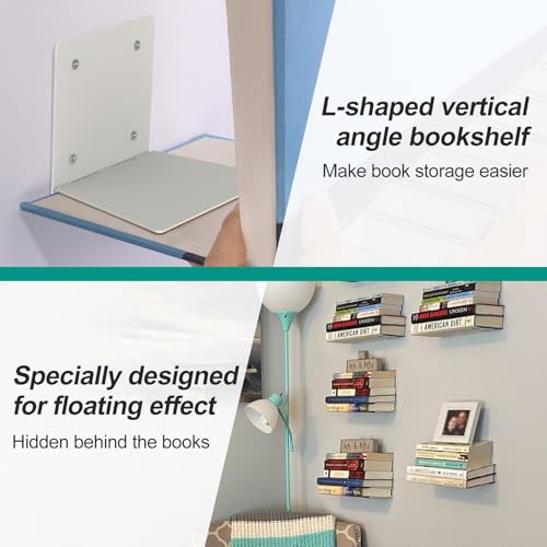 Floating Book Shelves for Wall, Steel Constructed Hidden Bookshelf with Mounting Hardware (Grey, 4pcs) - view 3