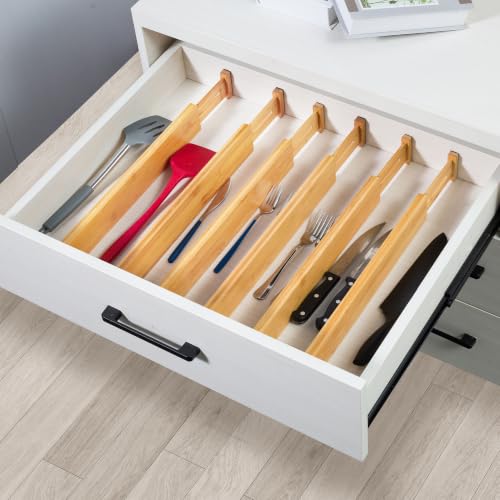 12-Pack Adjustable Bamboo Drawer Dividers, Expandable Drawer Organizer for Kitchen Utensils, Clothes, Bathroom, Office – Fits Drawer Interiors 16.6" to 21.8" - view 7