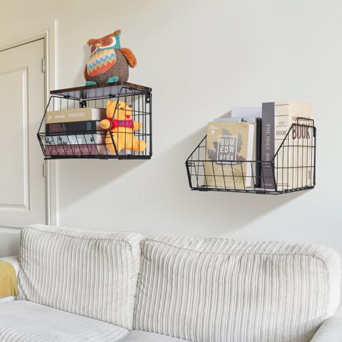 2 Tier Stackable Wall Mounted Hanging Basket, Fruit Basket for Kitchen Counter, Storage Bin with Wood Lid, Onion Storage, Fruit and Vegetable Storage, Countertop Organizer - view 5