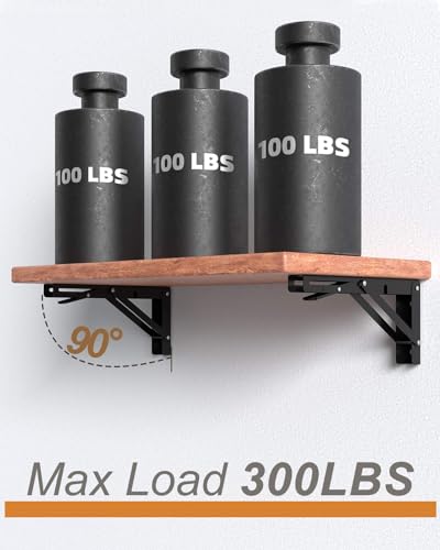 12-Inch Foldable Brackets for DIY Folding Shelves or Tables, L Shelf Brackets Collapsible, Heavy Duty Folding Bracket, Max Load 300lbs, Black, 4 Pcs - view 3