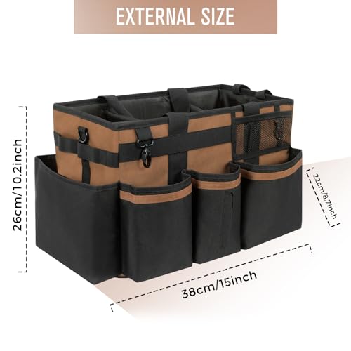Wearable Cleaning Caddy, Cleaning Caddy Supplies Organizer with Handle & Shoulder Straps for Housekeepers, Under Sink & Car Cleaning Tool Organizers Bag with 4 Foldable Divider (Brown) - view 5