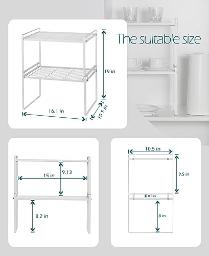 Cabinet Shelf Organizer, Pantry Shelf Rack, White 16.1x10.6x9.5 - view 3