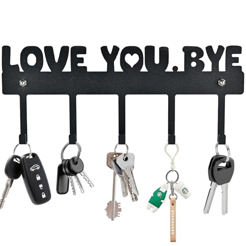 Key Holder Wall Mount, No Drill Adhesive, Black, 5 Hooks