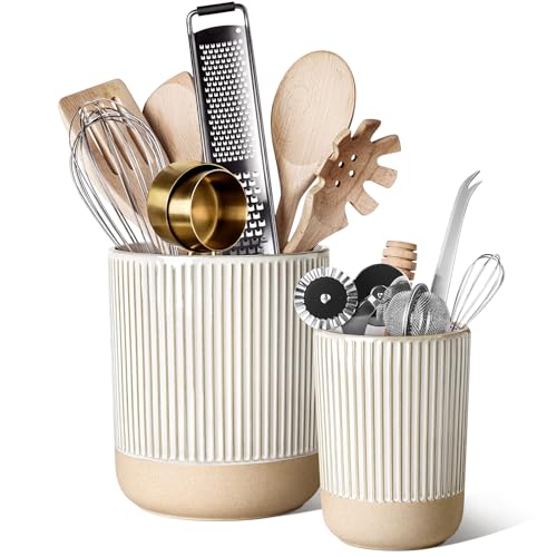 Ceramic Kitchen Utensil Holder Set of 2,Cooking Countertop Storage