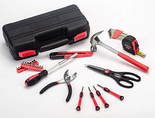 39-Piece General Tool Set-Essential Household Hand Tool Kit with Portable Toolbox Storage Case (Red) - view 2