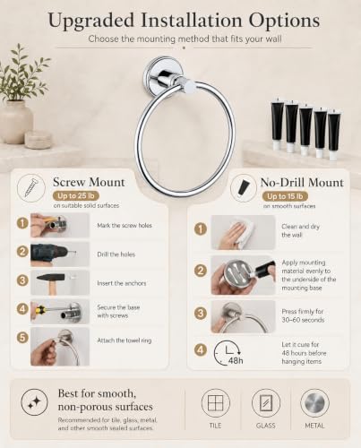Towel Ring, Chrome Polished Hand Towel Holder for Bathroom, 1 Pack - view 3