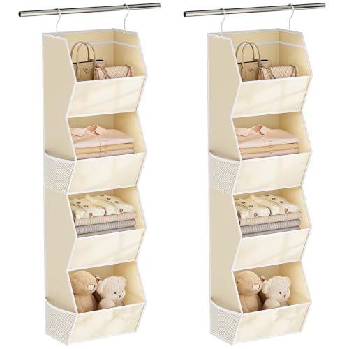 4 Shelf Hanging Closet Organizer Closet Storage for Wardrobe 2 Packs Beige