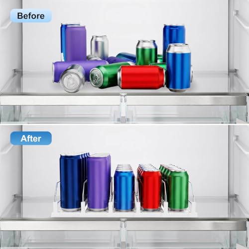 Drink Organizer for Fridge,5 Rows Fridge Soda Can Organizer,20oz 16oz 12oz-Self Pushing Soda Dispenser for Fridge,Adjustable Width-Holds up to 25 Cans,White - view 5