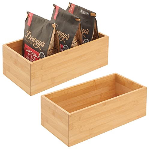Bamboo Wood Organizer Storage Bin Box for Kitchen, Pantry, and Drawer Organization; Holder for Snacks, Juice Boxes, Utensils, Tea, Coffee - Echo Collection - 2 Pack - Natural