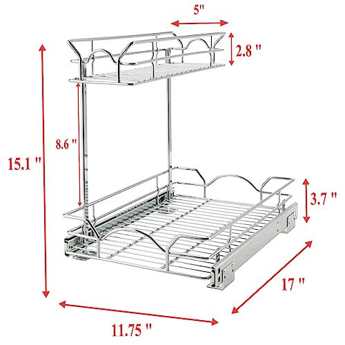 Under Sink Cabinet Organizer Two Tier Pull Out Shelf (11.75W x 17D), Under Sink Sliding Shelf for Kitchen Bathroom Cabinet 2 Tier Chrome - view 2