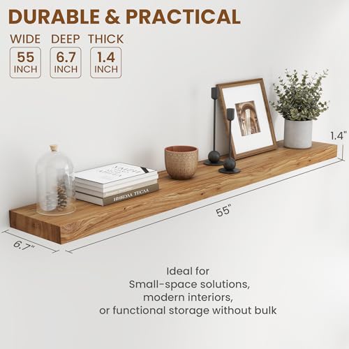 55" Wall Mounted Floating Shelves, Natural Elm Wood, 1 Pack - view 3