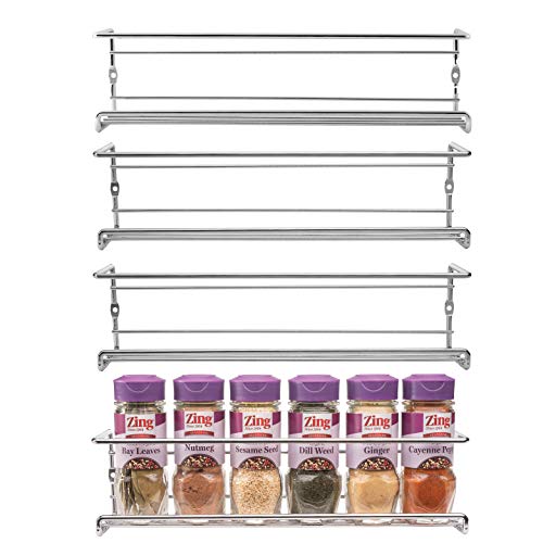 Spice Rack Wall Mount, Pantry Cabinet Door Organizer - Set of 4 Hanging Spice & Seasoning Racks Kitchen Storage Organizer | The Wire Collection, Chrome