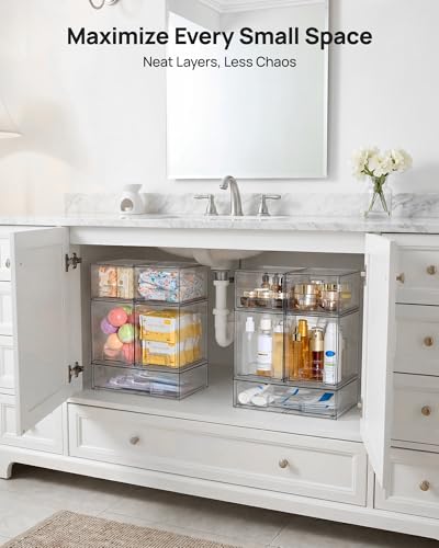 Clear Stackable Storage Drawers Set of 5, Plastic Organizer Bins - view 6