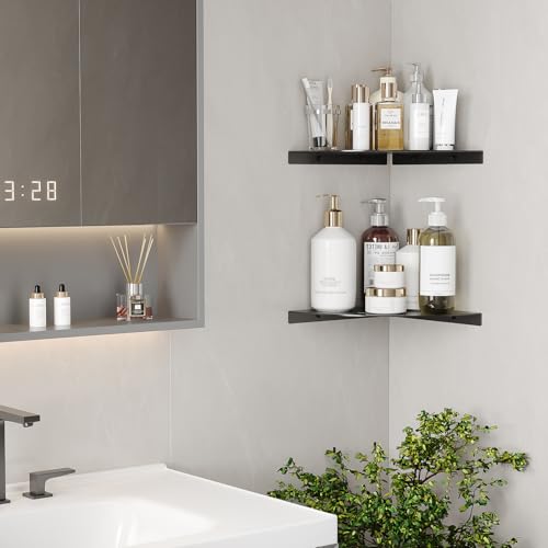 2 Pack Corner Shower Shelves Load Capacity 40 lbs 304 Stainless Steel Shower Corner Shelf Will not Rust 8in Shower Shelf for Inside Shower Matte Black Drilling Installation - view 6