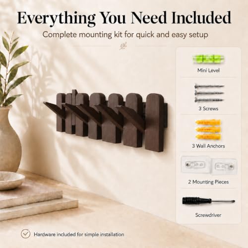 Piano Key Coat Rack Wall Mount, Solid Wood Wall Shelf with Hooks - view 5