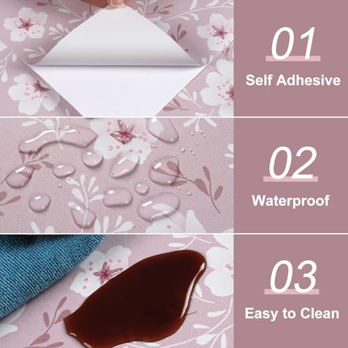Cherry Blossom Pink Floral Wallpaper Peel and Stick Removable Flower Wallpaper 12"x118" Sticky Textured Floral Decorative Contact Paper for Cabinets Drawers Girls Bedroom Walls Vinyl Roll - view 7