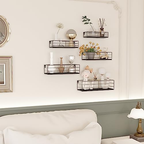 Floating Shelves Wall Mounted Set of 5, Black Hanging Storage Wall Shelf for Bathroom, Kitchen, Bedroom, Living Room Home Decor - view 2