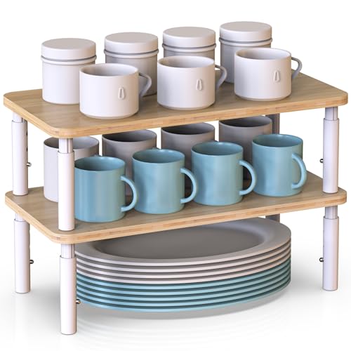 Bamboo Cabinet Organizer Shelf 2 Pack, Height Adjustable