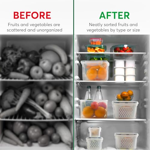 5 Set Fruit Storage Containers for Fridge with Colander, Produce & Veggie - view 3