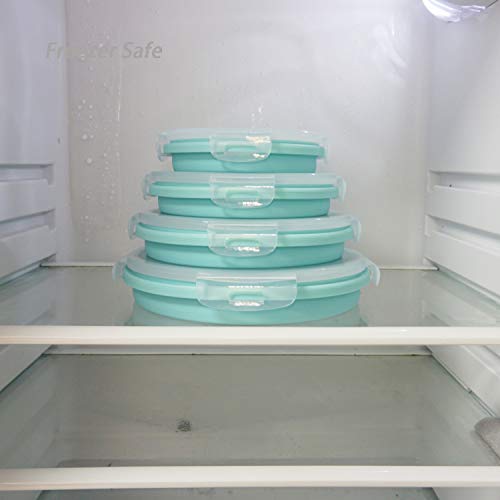 Round Collapsible Silicone Bowls Silicone Food Storage Containers with Airtight Lids for Kitchen, RV or Silicone Lunch Boxes, Microwave and Freezer Safe, Set of 4, Blue - view 7