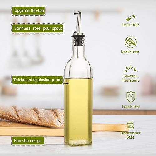 [2 PACK] 17 oz Glass Olive Oil Dispenser Bottle Set - 500ml Clear Oil & Vinegar Cruet Bottle with Pourers, Funnel and Labels - view 2