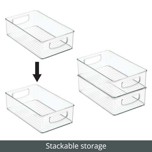 Small Plastic Kitchen Storage Container Bin with Handles - Organization in Pantry, Refrigerator or Freezer - Food Organizer for Fruit, Yogurt, Squeeze Pouches, Ligne Collection, 8 Pack, Clear - view 3