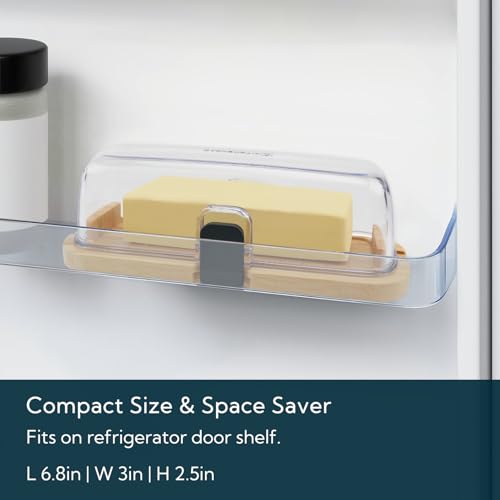 Bamboo One-handed Airtight Butter Dish with Lid for Countertop and Refrigerator Door Shelf, Butter Holder with One Press to Open/Close Latching Buckle for West/East Coast Butter - view 6